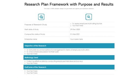 Research Plan Framework With Purpose And Results Ppt PowerPoint Presentation File Clipart Images PDF