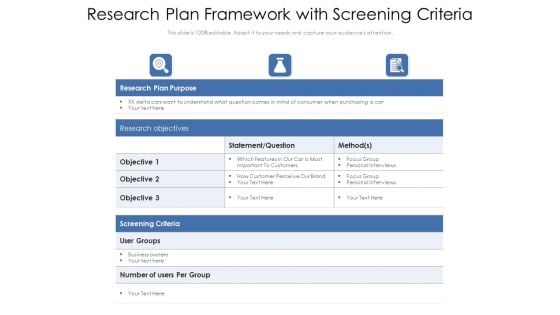 Research Plan Framework With Screening Criteria Ppt PowerPoint Presentation Infographic Template Infographics PDF