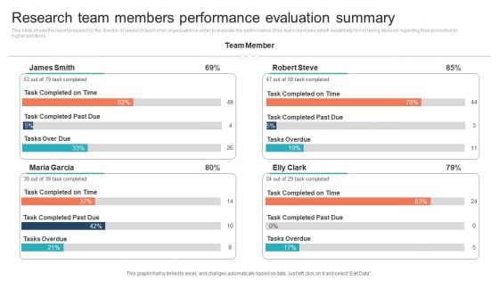 Research Team Members Performance Evaluation Summary Portrait PDF