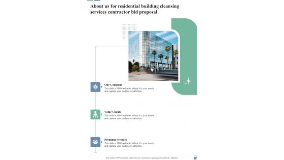 Residential Building Cleansing Services Contractor Bid Proposal About Us One Pager Sample Example Document