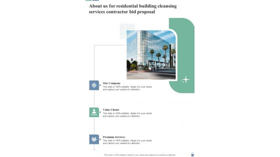 Residential Building Cleansing Services Contractor Bid Proposal About Us One Pager Sample Example Document Residential Building Cleansing Services Contractor Bid Proposal About Us One Pager Sample Example Document