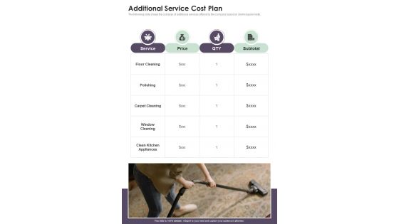 Residential House Cleaning Services Additional Service Cost Plan One Pager Sample Example Document