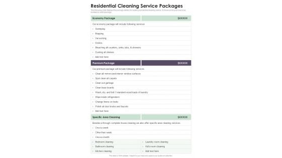Residential House Cleaning Services Residential Cleaning Service Packages One Pager Sample Example Document Residential House Cleaning Services Residential Cleaning Service Packages One Pager Sample Example Document