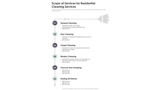 Residential House Cleaning Services Scope Of Services For Residential One Pager Sample Example Document