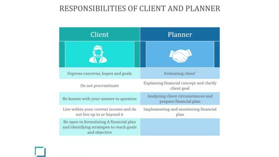 Responsibilities Of Client And Planner Ppt PowerPoint Presentation Guide