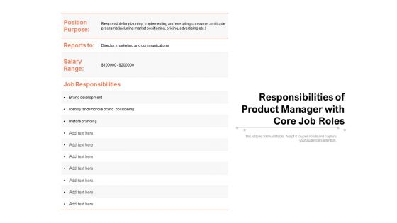 Responsibilities Of Product Manager With Core Job Roles Ppt PowerPoint Presentation Samples PDF