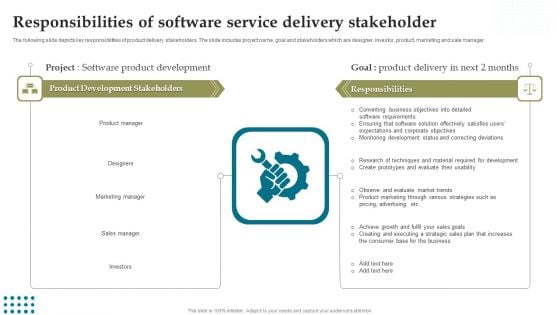 Responsibilities Of Software Service Delivery Stakeholder Ppt Show Inspiration PDF