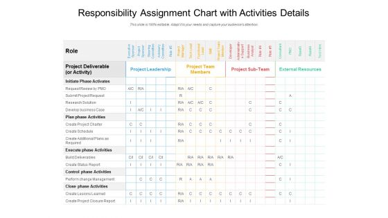 Responsibility Assignment Chart With Activities Details Ppt PowerPoint Presentation Inspiration Outline