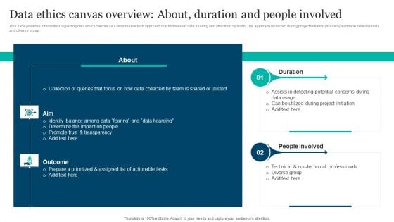 Responsible Technology Playbook Data Ethics Canvas Overview About Duration And People Information PDF