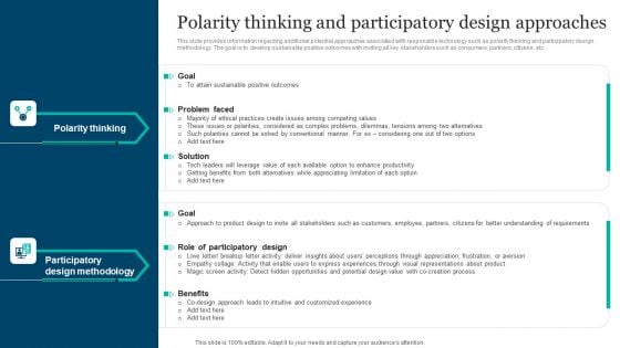 Responsible Technology Playbook Polarity Thinking And Participatory Design Approaches Brochure PDF Responsible Technology Playbook Polarity Thinking And Participatory Design Approaches Brochure PDF