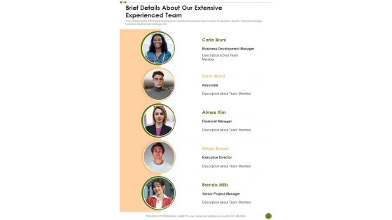 Restaurant Business Funding Brief Details About Our Extensive Experienced One Pager Sample Example Document Restaurant Business Funding Brief Details About Our Extensive Experienced One Pager Sample Example Document
