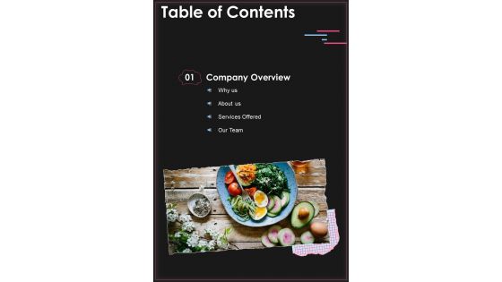 Restaurant Point Of Sale Proposal Table Of Contents One Pager Sample Example Document