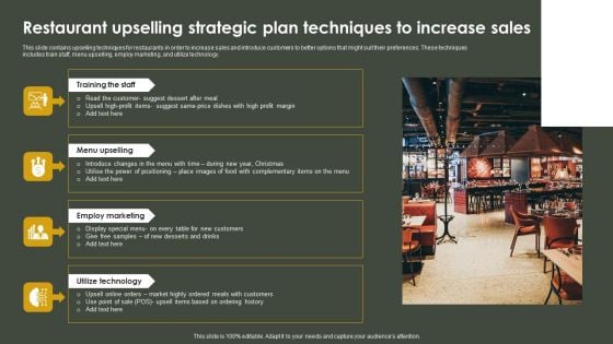 Restaurant Upselling Strategic Plan Techniques To Increase Sales Slides PDF