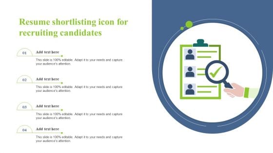 Resume Shortlisting Icon For Recruiting Candidates Template PDF