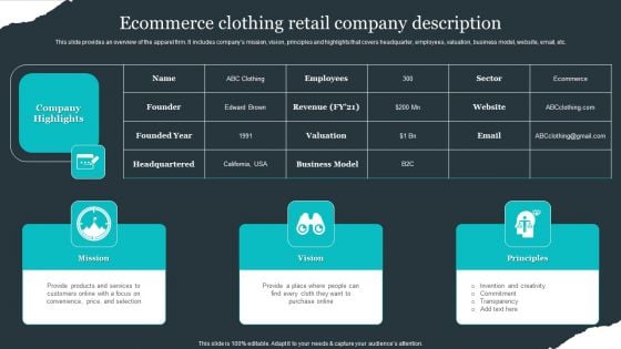 Retail Apparel Online Ecommerce Clothing Retail Company Description Elements PDF