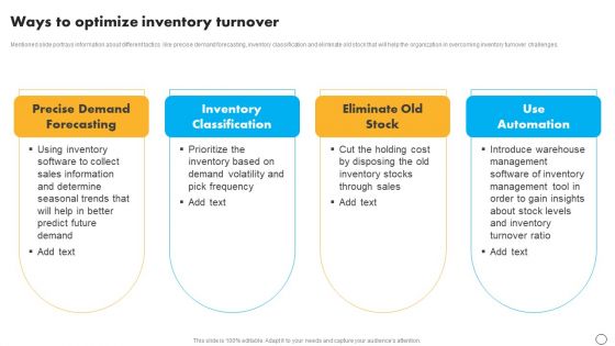 Retail Business Optimization Through Operational Excellence Strategy Ways To Optimize Inventory Turnover Designs PDF