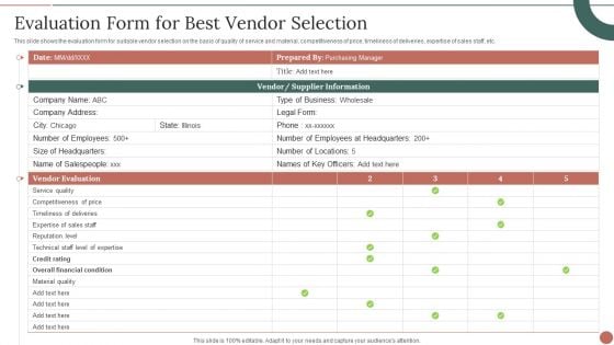 Retail Business Product Planning Procedure Evaluation Form For Best Vendor Selection Demonstration PDF