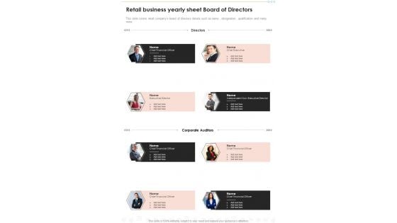 Retail Business Yearly Sheet Board Of Directors One Pager Documents Retail Business Yearly Sheet Board Of Directors One Pager Documents