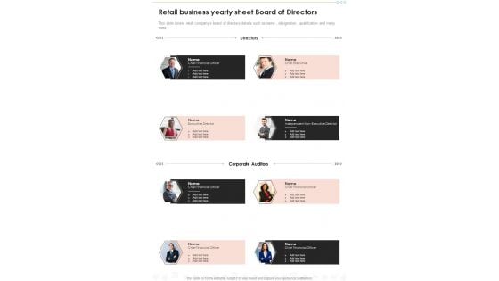 Retail Business Yearly Sheet Board Of Directors One Pager Documents