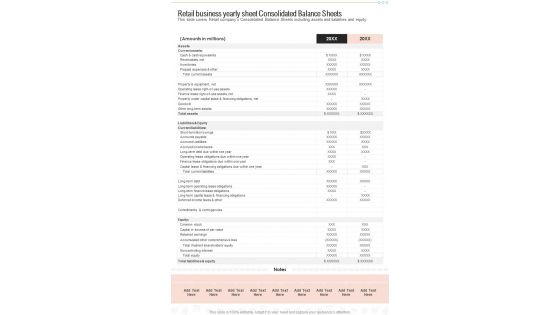 Retail Business Yearly Sheet Consolidated Balance Sheets One Pager Documents