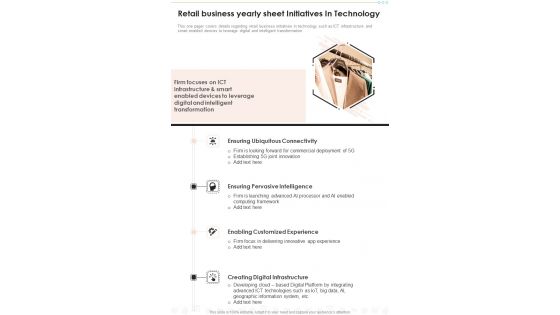 Retail Business Yearly Sheet Initiatives In Technology One Pager Documents