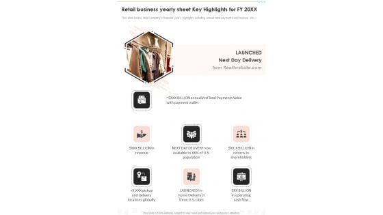 Retail Business Yearly Sheet Key Highlights For FY 20XX One Pager Documents