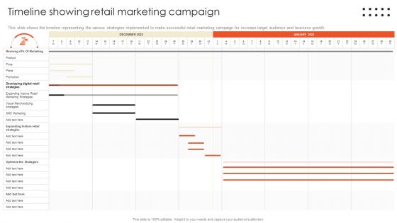 Retail Marketing Campaign Effective Techniques Timeline Showing Retail Marketing Topics PDF