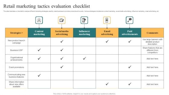 Retail Marketing Tactics Evaluation Checklist Portrait PDF Retail Marketing Tactics Evaluation Checklist Portrait PDF