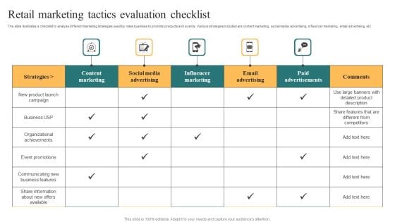 Retail Marketing Tactics Evaluation Checklist Portrait PDF