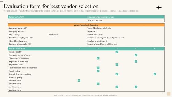 Retail Merchandise Management To Improve Buyer Engagement Evaluation Form For Best Vendor Sample PDF