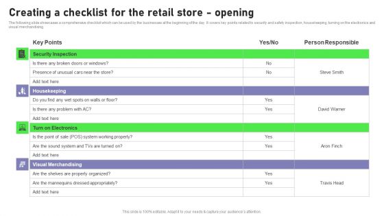 Retail Outlet Opening To Enhance Product Sale Creating A Checklist For The Retail Store Opening Inspiration PDF