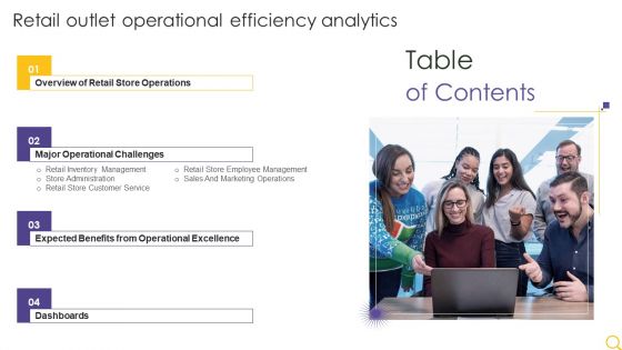 Retail Outlet Operational Efficiency Analytics Table Of Contents Ppt Outline Slides PDF