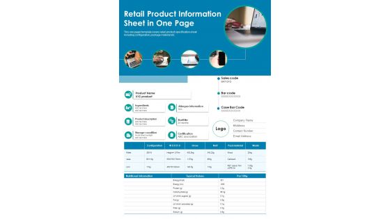 Retail Product Information Sheet In One Page PDF Document PPT Template