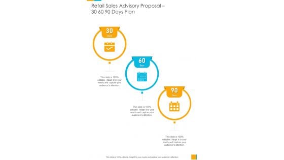 Retail Sales Advisory Proposal 30 60 90 Days Plan One Pager Sample Example Document