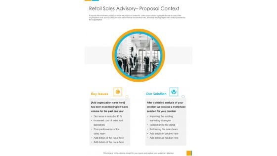 Retail Sales Advisory Proposal Context One Pager Sample Example Document Retail Sales Advisory Proposal Context One Pager Sample Example Document