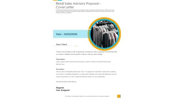 Retail Sales Advisory Proposal Cover Letter One Pager Sample Example Document Retail Sales Advisory Proposal Cover Letter One Pager Sample Example Document