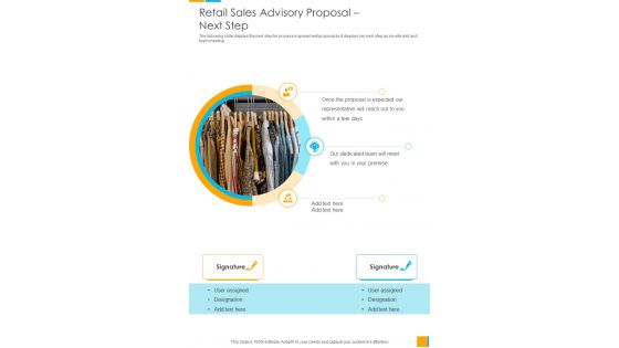 Retail Sales Advisory Proposal Next Step One Pager Sample Example Document