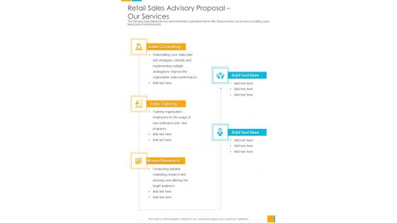 Retail Sales Advisory Proposal Our Services One Pager Sample Example Document