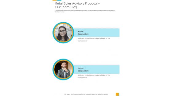 Retail Sales Advisory Proposal Our Team One Pager Sample Example Document Retail Sales Advisory Proposal Our Team One Pager Sample Example Document