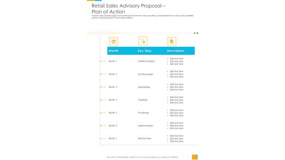 Retail Sales Advisory Proposal Plan Of Action One Pager Sample Example Document