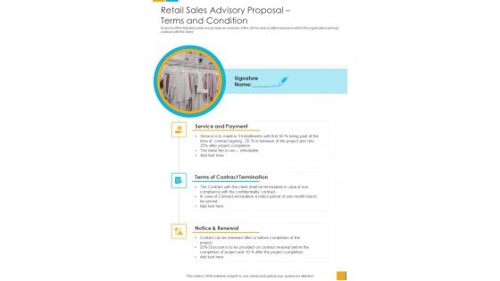 Retail Sales Advisory Proposal Terms And Condition One Pager Sample Example Document Retail Sales Advisory Proposal Terms And Condition One Pager Sample Example Document