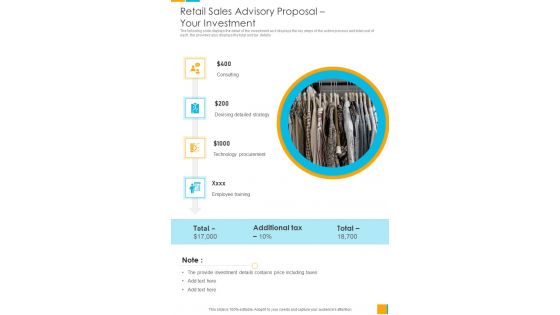 Retail Sales Advisory Proposal Your Investment One Pager Sample Example Document