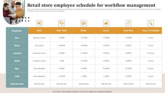 Retail Store Employee Schedule For Workflow Management Slides PDF