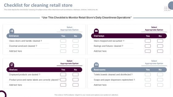 Retail Store Operations Checklist For Cleaning Retail Store Themes PDF