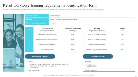 Retail Workforce Training Requirements Identification Form Customer Engagement Administration Formats PDF