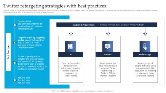 Retargeting Strategies To Improve Sales Twitter Retargeting Strategies With Best Practices Pictures PDF Retargeting Strategies To Improve Sales Twitter Retargeting Strategies With Best Practices Pictures PDF