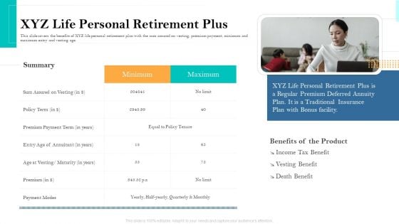 Retirement Income Analysis XYZ Life Personal Retirement Plus Ppt Ideas Gridlines PDF