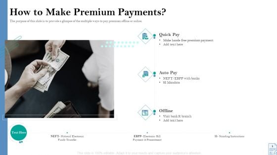 Retirement Insurance Benefit Plan How To Make Premium Payments Ppt Gallery Icons PDF