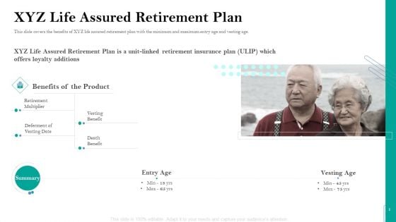 Retirement Insurance Benefit Plan XYZ Life Assured Retirement Plan Ppt Icon Show PDF