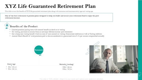 Retirement Insurance Benefit Plan XYZ Life Guaranteed Retirement Plan Ppt Layouts Backgrounds PDF